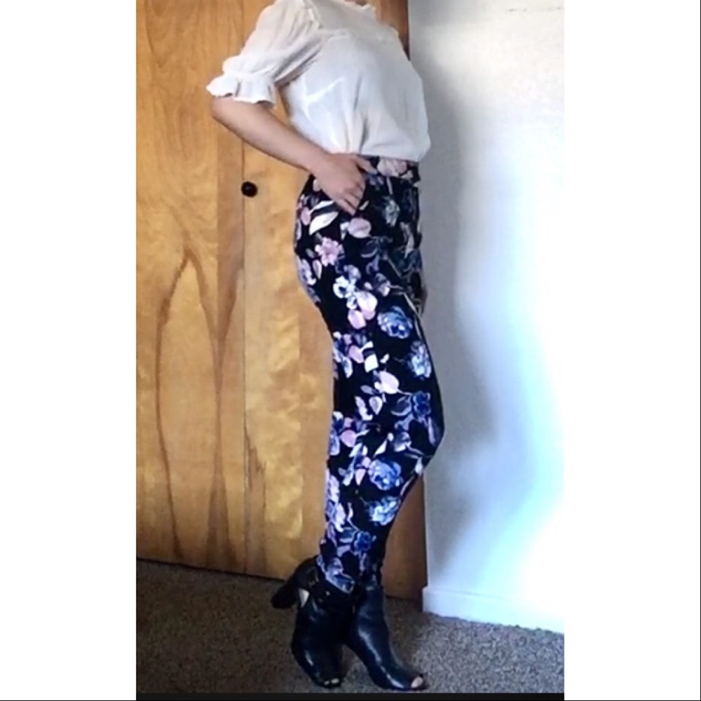 Black Floral Pants